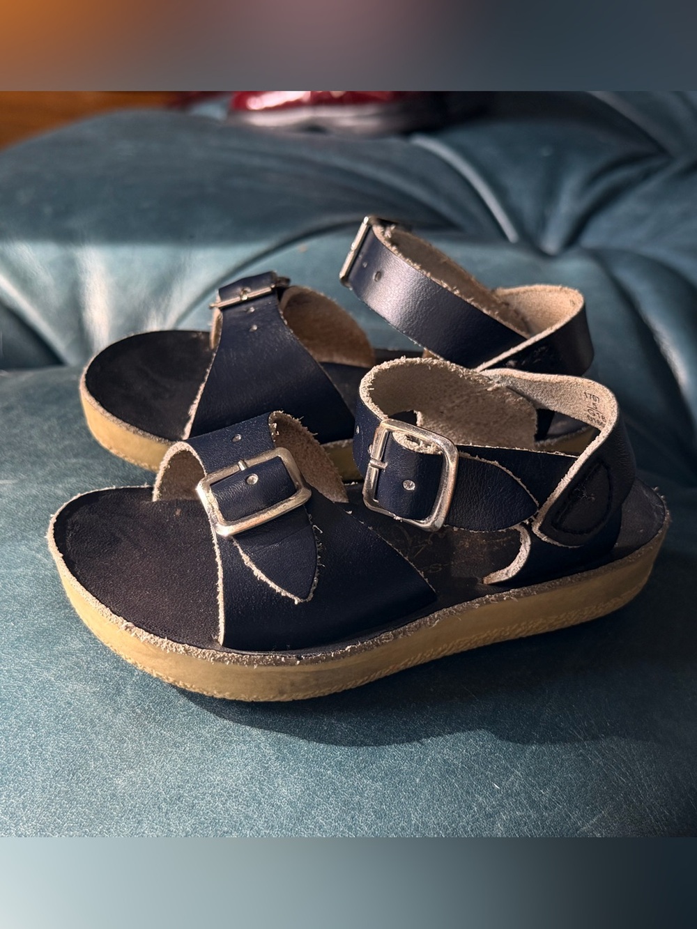 Sun San Navy Leather Double-Buckle Sandals
